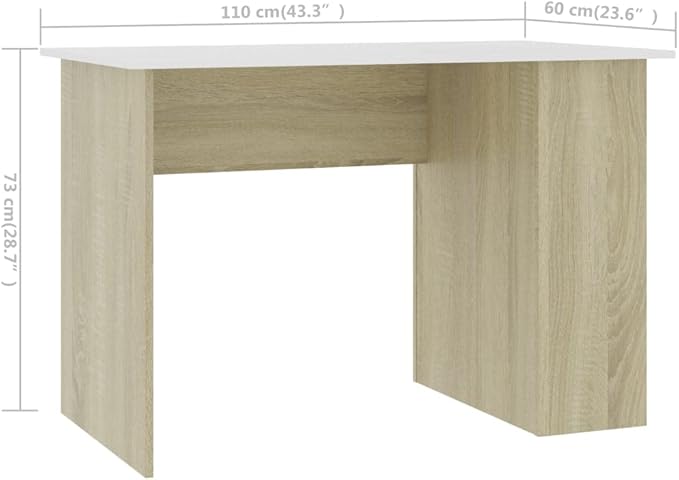 Modern Writing Desk Table with 2 Shelves, Study Computer Desk for Home, White and Sonoma Oak 43.3"x23.6"x28.7" Engineered Wood