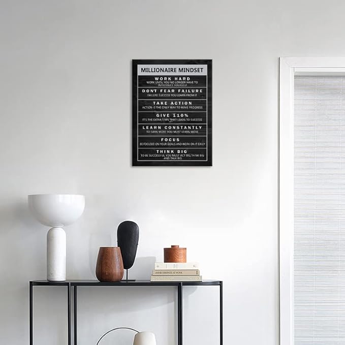 Millionaire Mindset Inspirational Canvas Wall Art Motivational Positive Quotes Office Home Decor Success Painting Poster Print Office Home Wall Decor Frame Ready to Hang[18" W x 24" H]