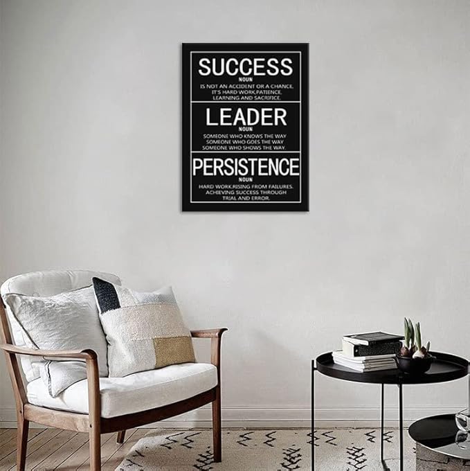 WYJZDZQ8 Inspirational Canvas Wall Art Success Noun Leader Noun Persistence Noun Painting Poster Motivational Entrepreneur Quotes Proverbs Print Artwork Office Wall Decoration Frame [18" W x 24" H]