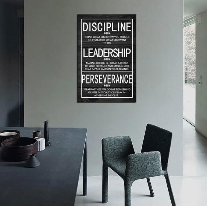 Inspirational Wall Art Discipline Leadership Perseverance Positive Motivational Poster Canvas Painting Wall Art Framed Artwork Prints Picture for Living Room Office Gym [24''Wx 36''H]