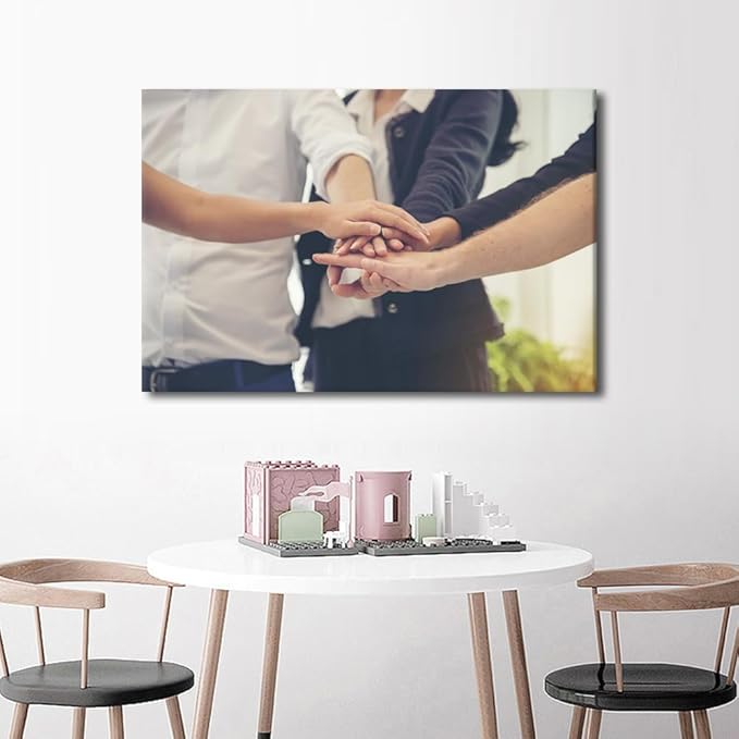 Large Wall Art Business Partners Team meeting Hands Gesture Pictures Modern Motivational Inspirational Success Teamwork Posters Canvas Art Wall Decor for Office Framed 1 Panel (24" Wx36 H)