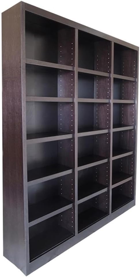 BOWERY HILL 84" Tall Triple Wide Wood Bookcase, Chocolate Espresso Finish, 18 Shelves, Solid Wood Veneer, Adjustable Storage, Durable Design for Home or Office Use, Traditional Style Furniture