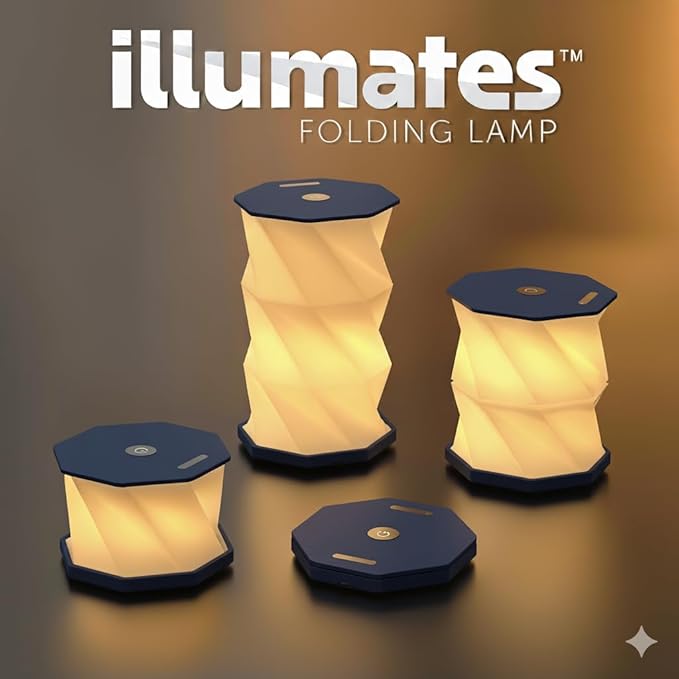 Origami Expanding Foldable LED Desk Lamp – USB Rechargeable & Portable - Dimmable Touch Control Light with Adjustable Height up to 5 1/2 for Office, Travel, Bedside - Sleek & Modern Design (Navy)