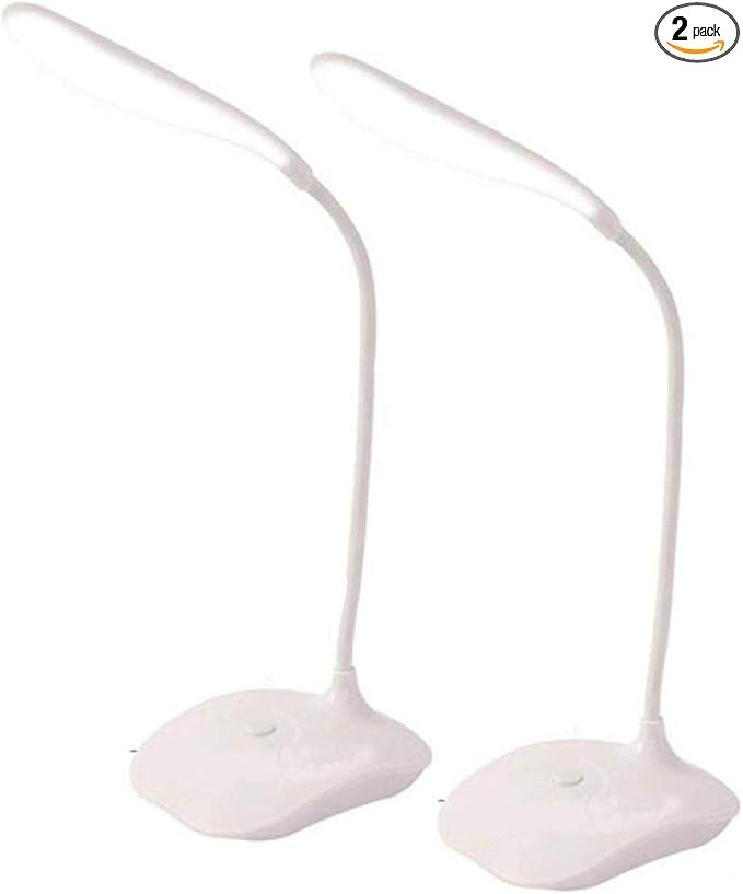 LED Table Lamp,Portable Eye-Protected Flexible Gooseneck Small Desk Lights for Dorm Study Office Bedroom-USB and 3 AA Batteries Powered-Not Include Batteries (2 Pack)