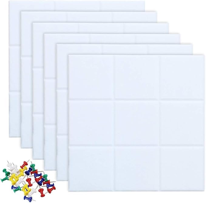 Large Cork Board Felt Board Tiles for Walls with 30 Push Pins, 11.8"x11.8" Pack of 6 Pin Board Notice Boards for Home Office Kitchen, Bulletin Board Wall Tiles for Photos Memos