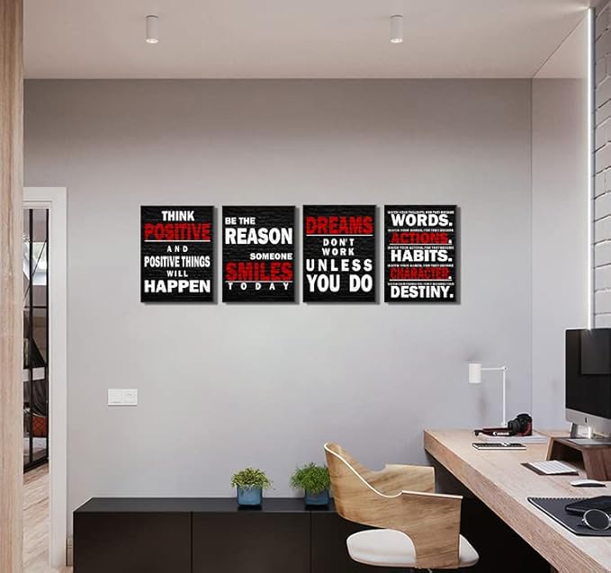 Inspirational Poster Watch Your Thoughts - Large Art Quote for Living Room Bedroom Gym - Black & Red