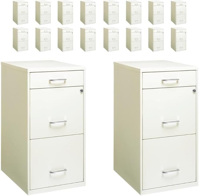 Pemberly Row Set of 18 3-Drawer File Cabinet with Pencil-Drawer in Pearl White