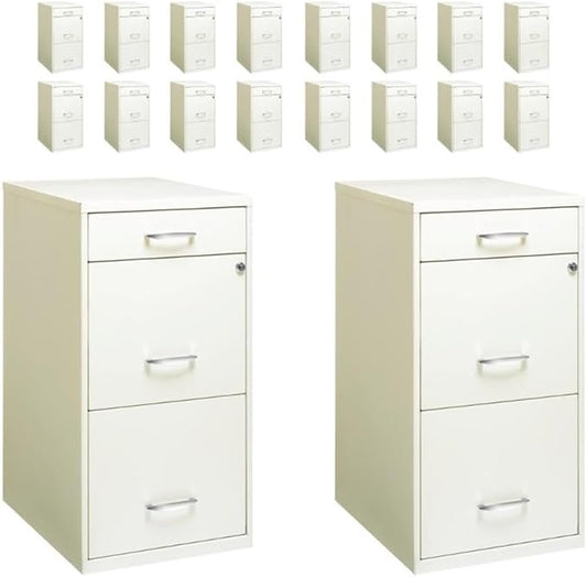 Pemberly Row Set of 18 3-Drawer File Cabinet with Pencil-Drawer in Pearl White
