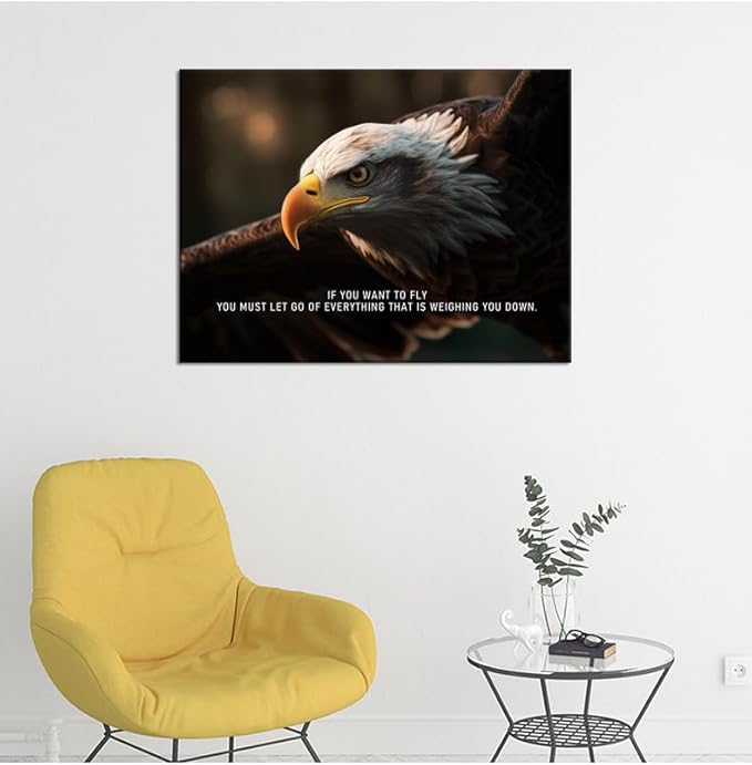 WYJDFART Eagle Motivational Posters Picture If You Want To Fly Inspirational Canvas Wall Art Prints Modern Home Decor Painting Artwork for Office Stretched and Framed Ready to Hang [18''W x 24''H]