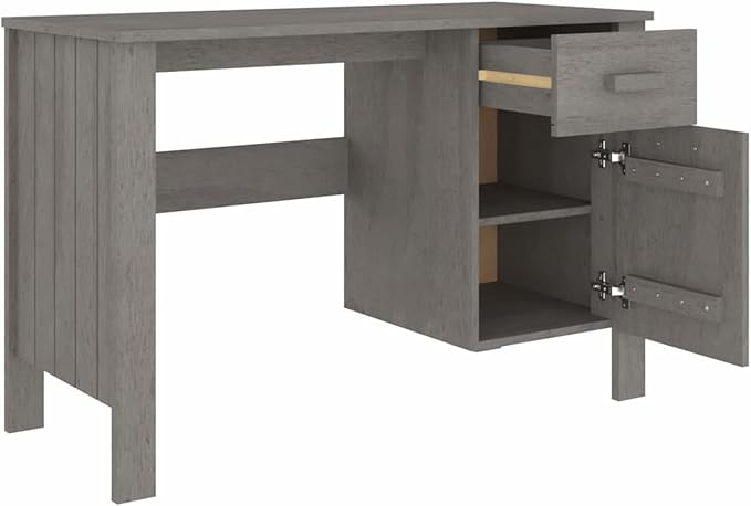 Bopdu Writing Desk Computer Desk Home Office, Writing Table Gamer Workstation Study Desk Light Gray 44.5"x19.7"x29.5" Solid Wood Pine