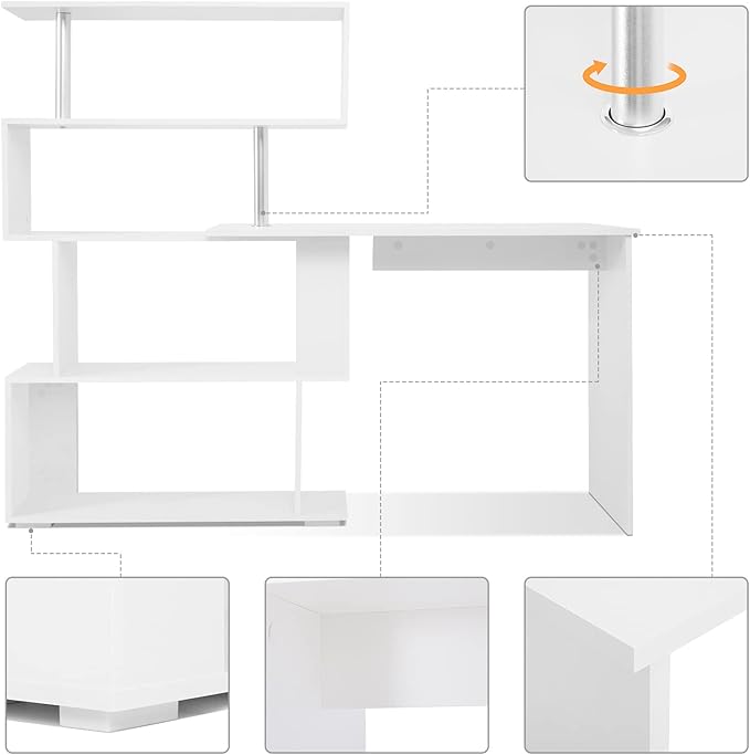 41.7" L Shaped Desk with 4-Tier Storage Shelves, Computer Corner Desk for Study Home Office Living Room (White)
