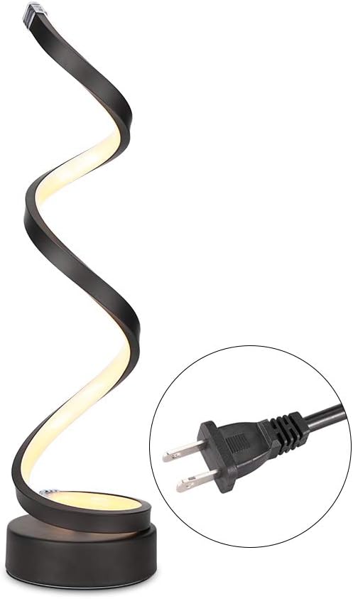 ELINKUME Dimmable LED Spiral Table Lamp, Modern Minimalist Lighting Design，12W Warm White Stepless Dimming Curved Bedside Lamp， for Bedroom Living Room Office (Black)