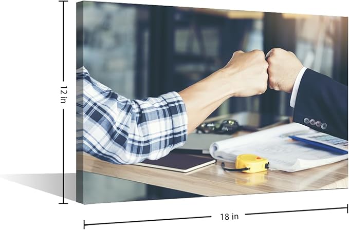 1 Panel Canvas Wall Art Fist Bump Colleagues Collaboration Teamwork Picture Modern Decor Poster Canvas Print Frame Ready To Hang (12"Wx18"H)