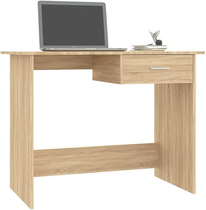 Sonoma Oak Corner Desk, Engineered Wood, 19.7" x 39.4" Compact Computer Desk with Drawer, Rectangular Work Table for Home Office, Study, Beige Finish