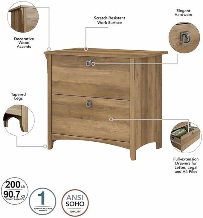 Scranton & Co Salinas 2 Drawer Lateral File Cabinet, Reclaimed Pine Finish, 31.73"W x 20"D x 29.96"H, Engineered Wood Construction, Mission Style Home Office Storage for Letter, Legal and A4 Documents