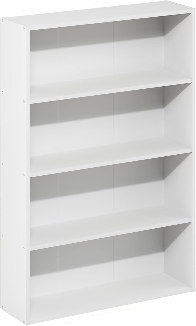 Furinno Basic Book Shelf, 4-Tier Bookcase with Open Shelf, Bookshelf, Cube Storage Organizer, 6 x 24 x 35, for Living Room, Bedroom, Home Office, White