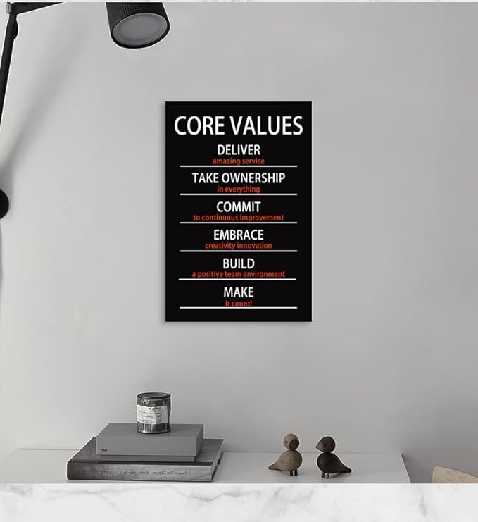 WYJZDZQ8 Inspirational Office Canvas Wall Art Motivational Positive Entrepreneur Quotes Core Values Poster Painting Artwork Living room Classroom Wall Decor Framed Ready to Hang[12" W X 18" H]