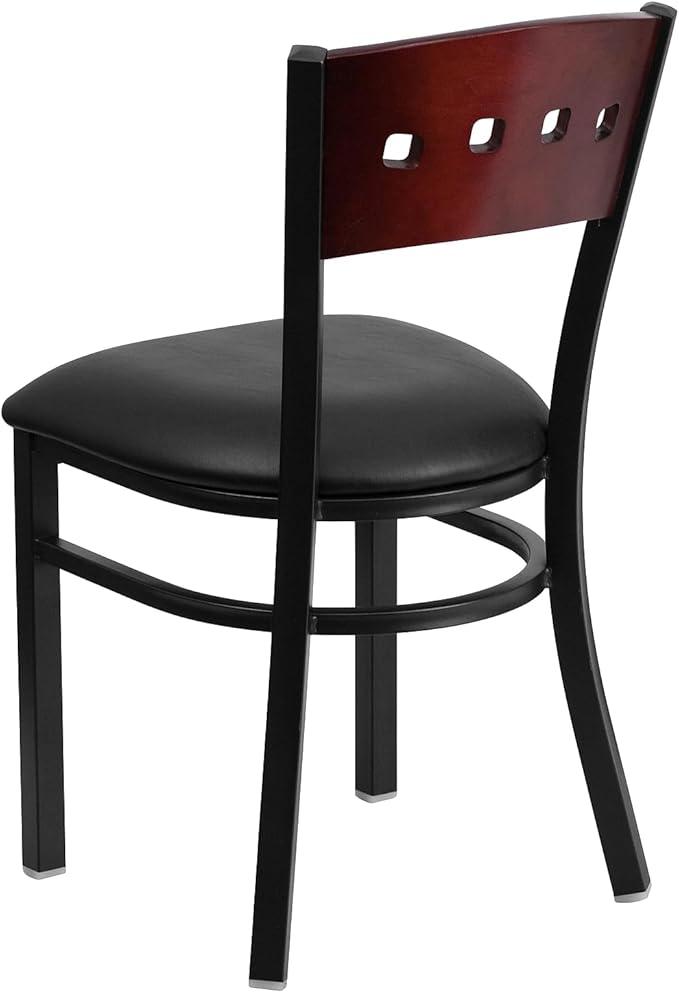 Flash Furniture 2 Pk. HERCULES Series Black 4 Square Back Metal Restaurant Chair - Mahogany Wood Back, Black Vinyl Seat