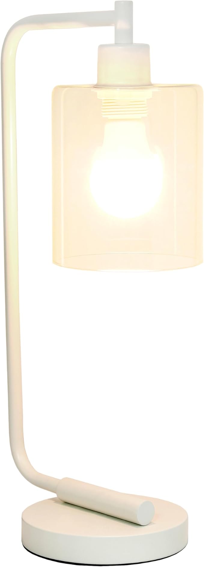 Simple Designs LD1036-WHT-LB 18.8" Industrial Bronson Antique Style Iron Lantern Desk Table Lamp with Glass Shade for Home Décor, Office, Living Room, Bedroom, White, with Feit LED Bulb Included