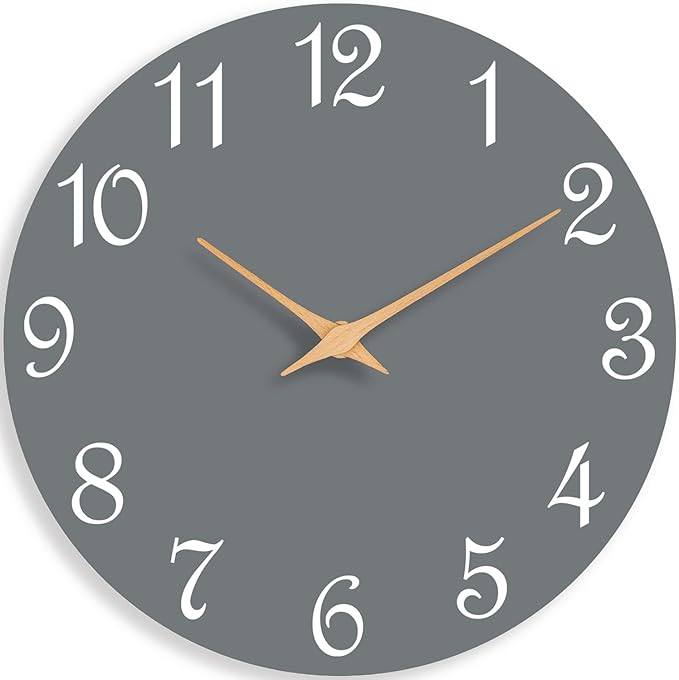 Wall Clock 14 Inch, Modern Wall Clocks Battery Operated, Silent Non Ticking Clock Decorative for Living Room, Office, Home, School (Gray)