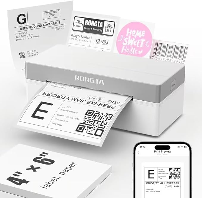 Portable Wireless Thermal Printer – Bluetooth & USB Label Maker Compatible with Android, iPhone & Windows, Monochrome Receipt & Label Printer for Home Office & Small Business