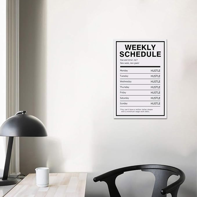 Hustle Weekly Schedule Inspirational Canvas Wall Art Motivational Painting Rise Grind Pictures Success Inspiring Entrepreneur Quote Posters Prints Artwork Decor for Home Office Framed (12”Wx16”H)