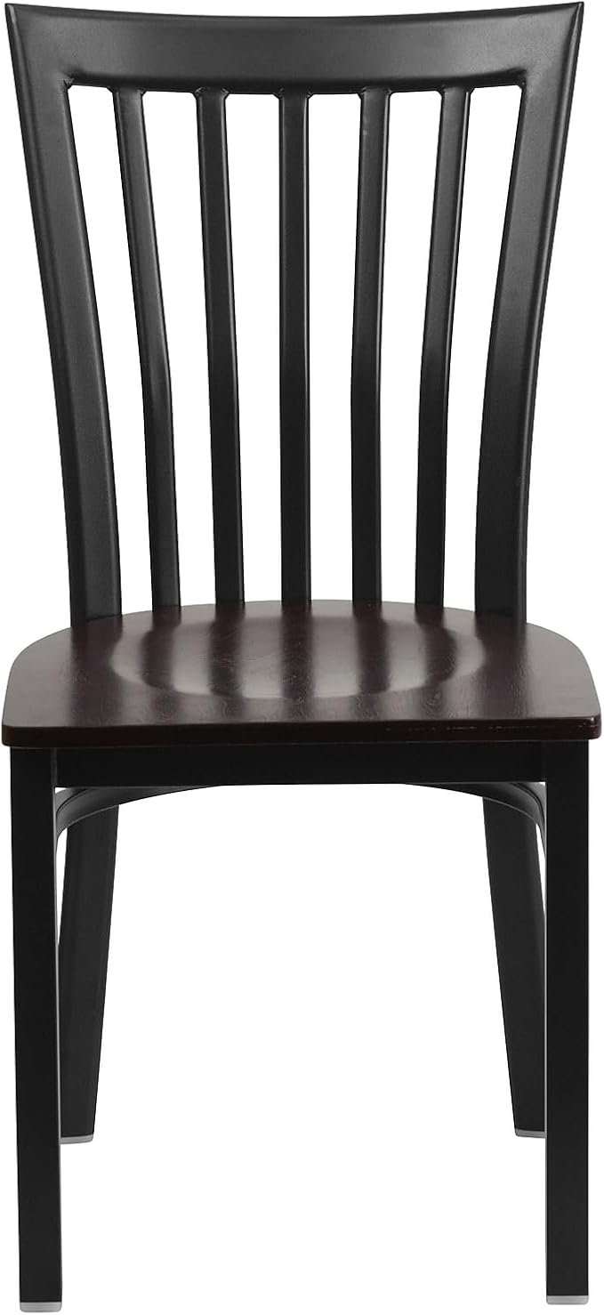 Flash Furniture 2 Pack HERCULES Series Black School House Back Metal Restaurant Chair - Walnut Wood Seat