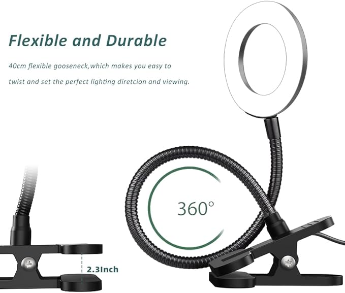 LED Desk Lamp with Clamp, Eye-Caring Reading Light with 3 Color Modes 10 Brightness, Flexible Gooseneck Clip On Lamp for Home Office Bed Headboard, USB Powered Dimmable Table Light