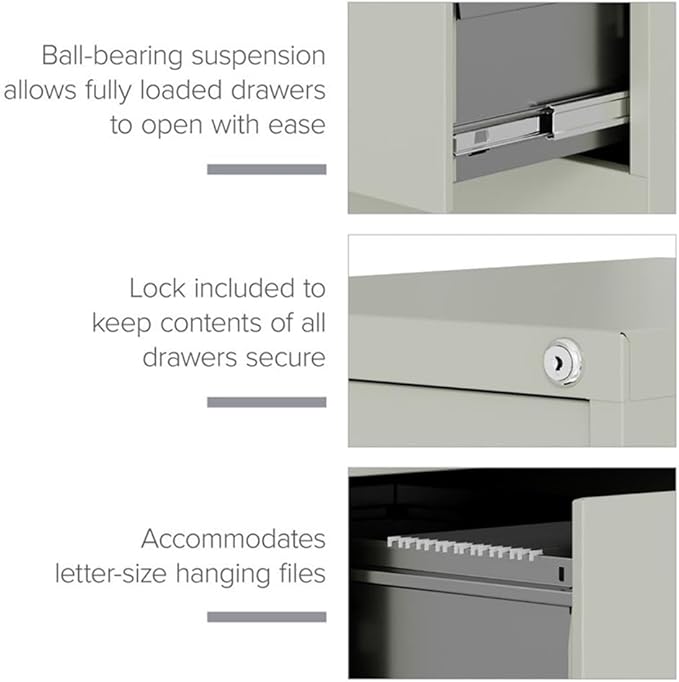 Pemberly Row Set of 3 4-Drawer Letter Width Vertical File Cabinet in Light Gray