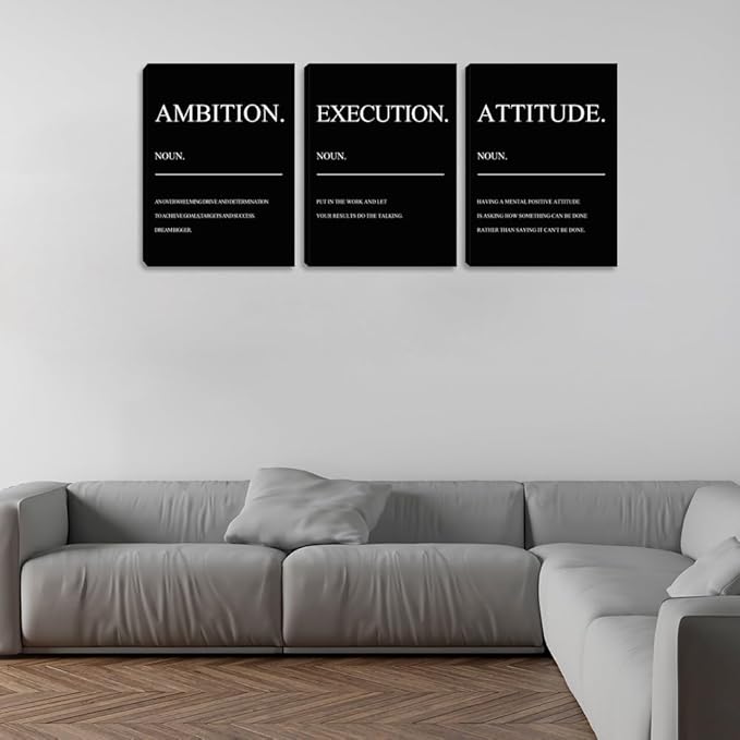 3 Pieces Black Wall Art Motivational Black Quote Home Office Wall Decor Painting Poster Inspirational Canvas Picture Prints Artwork Framed Living Room Bedroom School Decoration (48" Wx24 H)