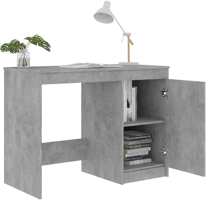 Modern Writing Computer Desk, Home Office Desk Writing Study Table PC Desk Workstation for Bedroom, Concrete Gray 39.4"x19.7"x29.9" Engineered Wood(J)