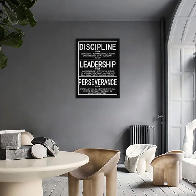 Discipline Noun Leadership Noun Perseverance Noun Inspirational Wall Art Canvas Print Home Decor Wooden Framed Prints Motivational Quotes for Wall Art Office Decor Ready to Hang[30" W X 40" H]