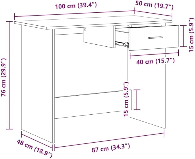 White Engineered Wood Desk, 39.4x19.7x29.9 in Rectangular Computer Desk with Drawer, Modern Home Office Study Writing Table