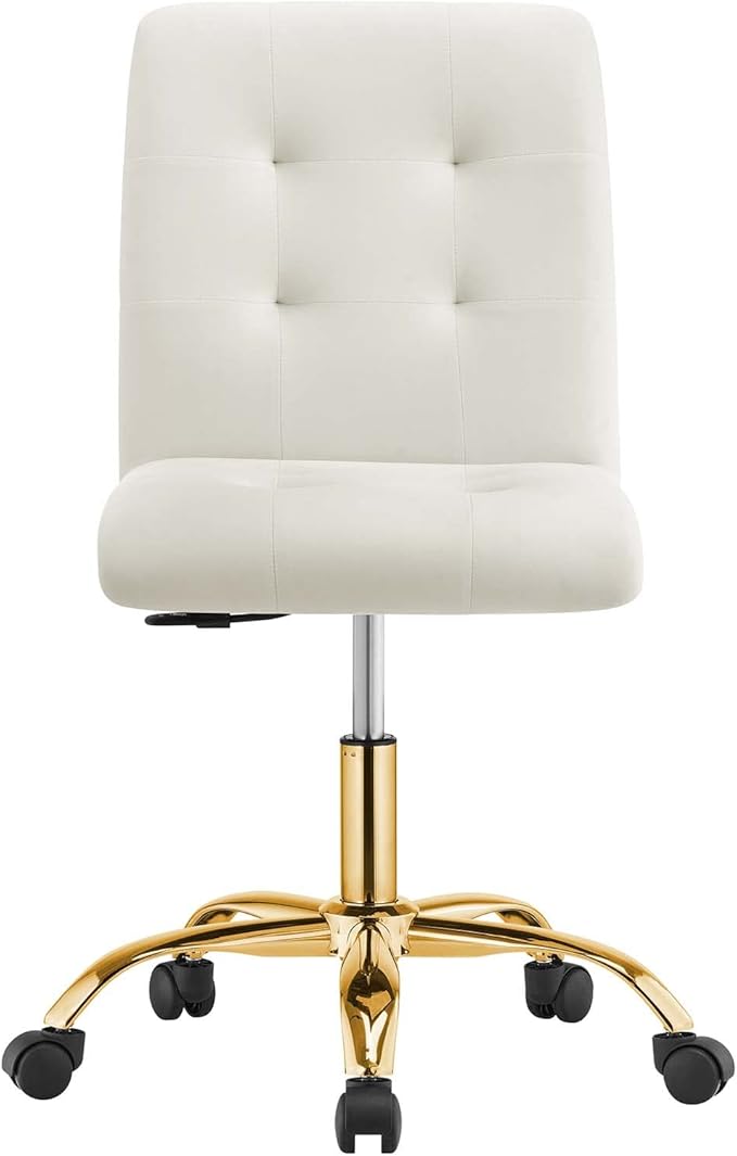 Modway Prim Armless Performance Velvet Office Chair in Gold Ivory