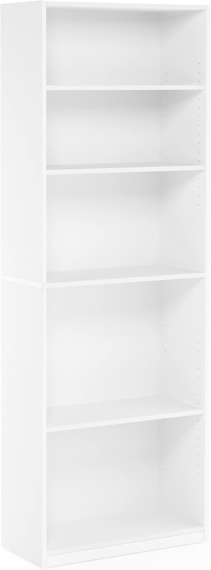 Furinno Jaya Book Shelf, 5-Tier Bookshelf, Bookcase with Adjustable Shelves, 9.5 x 24.5 x 71.2, for Organization and Storage, for Living Room, Bedroom, Home Office, White