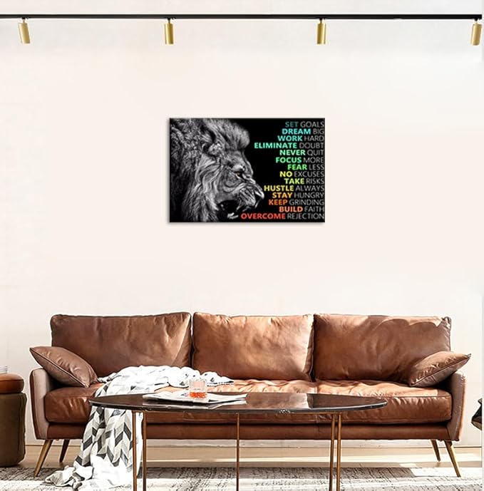 Inspirational Canvas Wall Art Success Positive Affirmation Quotes Pictures Motivational Print Lion Poster Painting Colorful Artwork Office Decor for Living Room Framed Ready to Hang[24''W x 36''H]