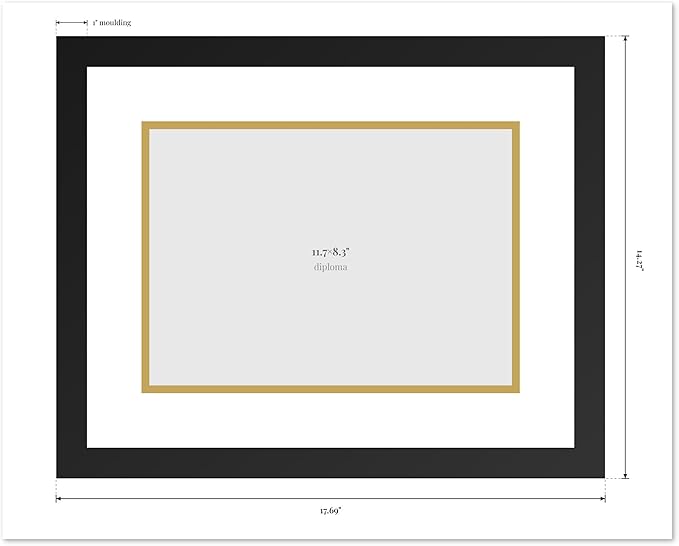 Diploma Frame Natural Wood with Navy Blue Over Gold Double Mat - Fits 11.69 x 8.27 A4 Certificate Wall Display Made in the USA