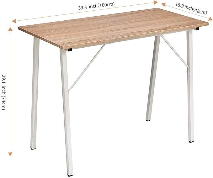 Small Computer Desk Study Writing Table for Home Office, I Shaped Black Modern Desk Office Laptop Desk Sturdy Work Table PC Wood Computer Table Gaming Desk with Black Metal Frame - 39.4L* 18.9W* 29.1H