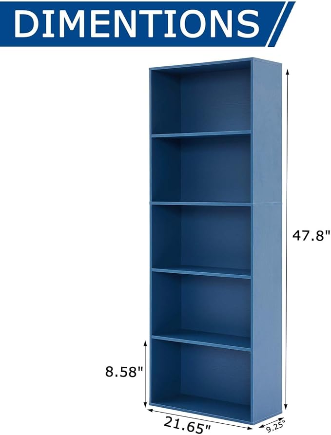Tall Bookshelves with Cabinet, Office Storage Cabinets and Bookshelf, 5-Tier Wooden Bookcase with Storage, Floor Standing Display Cabinet Shelves for Living Room, Home Office, Blue