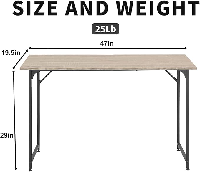 NChanmar 47 Inch Computer Desk, Office Desk Gaming Desk with Metal Frame, Writing Workstation for Home Office, Space Saving Computer Table for Small Space (Nature) 47x19.6x29