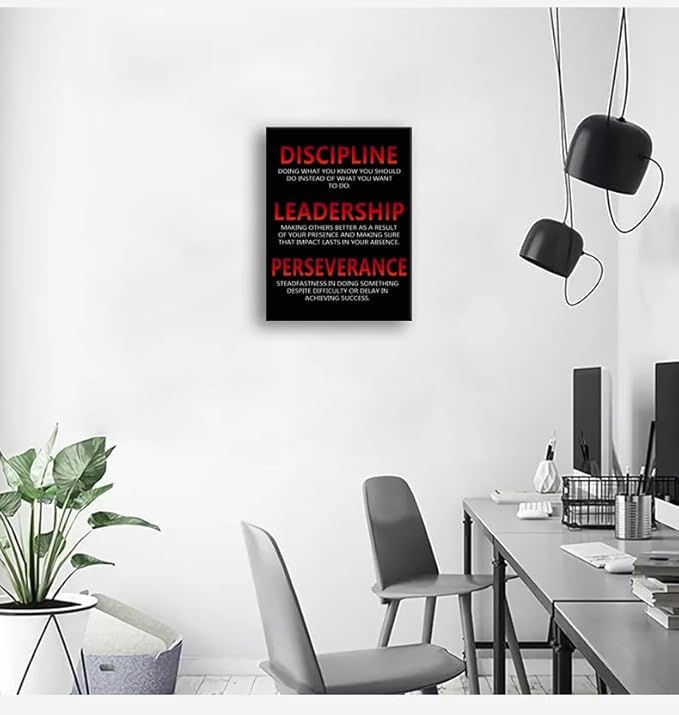 Inspirational Wall Art Discipline Leadership Perseverance Canvas Print Office Decor Inspiring Poster Framed Prints Motivational Quotes for Wall Art Decor Home Gym Ready to Hang[18" W x 24" H]