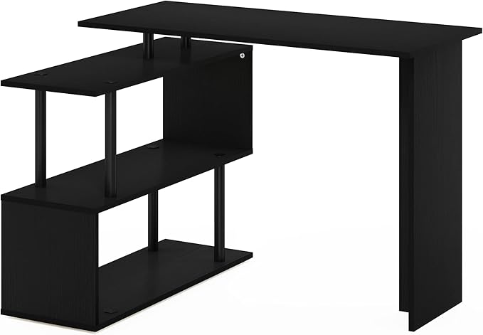 Furinno Moore L-Shape Computer Desk with 3-Tier Shelves, Americano