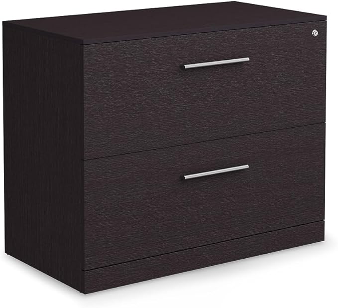 NBF Office Files Pedestal Cabinet - Two Drawer File Cabinet with Handles - Espresso Laminate Office Filing Cabinets - 29" H Modern Mobile File Cabinet Document Storage