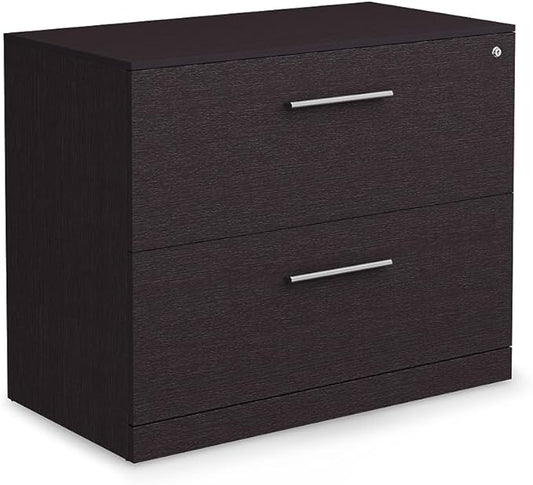 NBF Office Files Pedestal Cabinet - Two Drawer File Cabinet with Handles - Espresso Laminate Office Filing Cabinets - 29" H Modern Mobile File Cabinet Document Storage