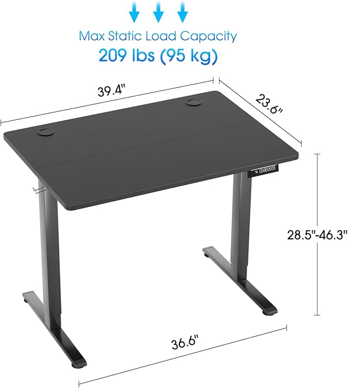 PayLessHere Electric Standing Desk 40x24 Inch Height Adjustable Desk Large Space Office Computer Desk with Headphone Holder 2 Memory Function for Home Office,Black