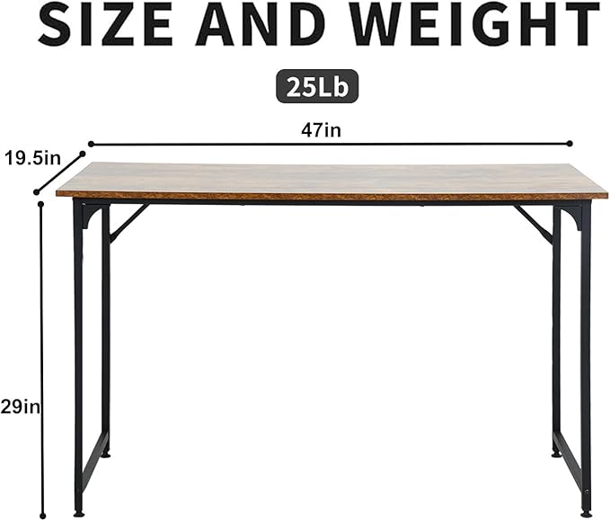 HCY Computer Desk 47 Writing Desk Home Office Study Workstation Modern PC Laptop Sturdy Simple Gaming Desk with Metal Frame（Brown） 47x24x29