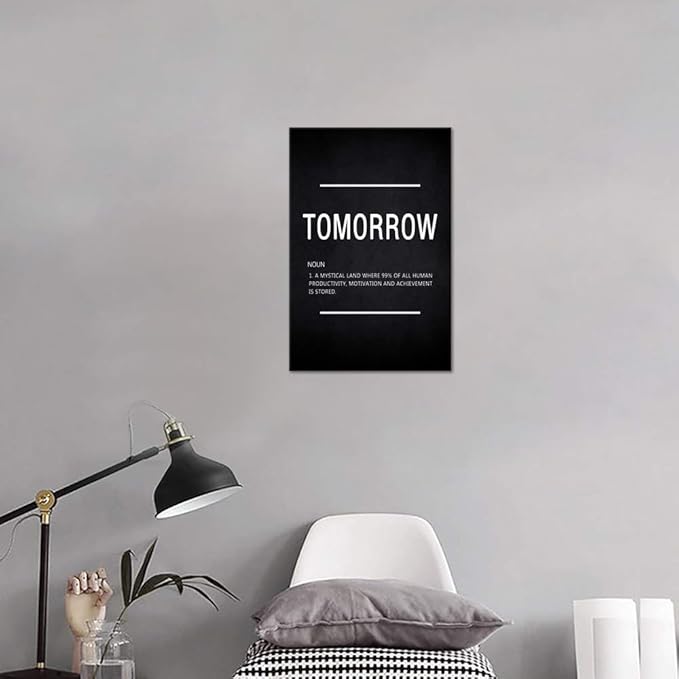 Inspirational Canvas Wall Art Success Motivational Painting Tomorrow Noun Hustle Pictures Inspiring Entrepreneur Quote Posters Prints Artwork Decor for Home Office Framed Ready to Hang (12”Wx16”H)
