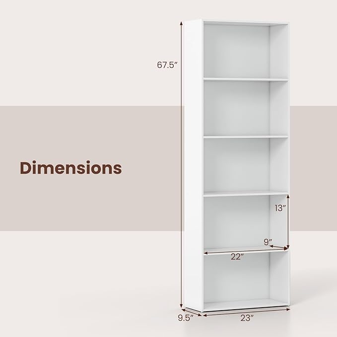Giantex 5-Tier Bookshelves Set of 2, Freestanding Tall Bookcase with 5 Open Compartments, Modern Storage Organizer, Display Shelving Unit for Living Room, Bedroom, White