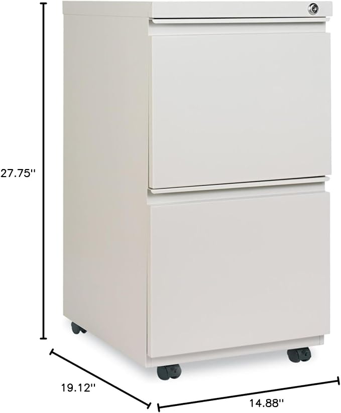 Alera PBFFLG Two-Drawer Metal Pedestal File with Full-Length Pull, 14 7/8w x 19 1/8d, Lt Gray