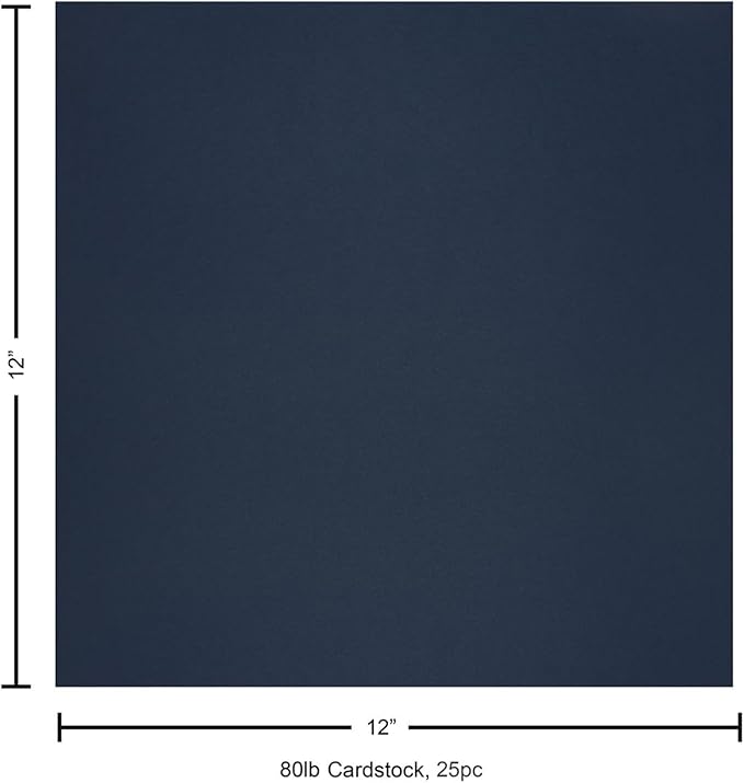 PA Paper Accents Smooth Cardstock 12" x 12" Navy Blue, 80lb colored cardstock paper for card making, scrapbooking, printing, quilling and crafts, 25 piece pack